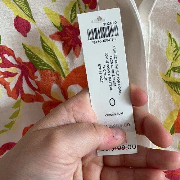 Chico's Coconut Floral Western Equestrian Rodeo Ranch Boho Button Up Cotton Top - Picture 7 of 9